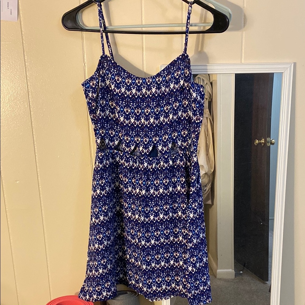 Blue and White Ruched Tiered Sundress
